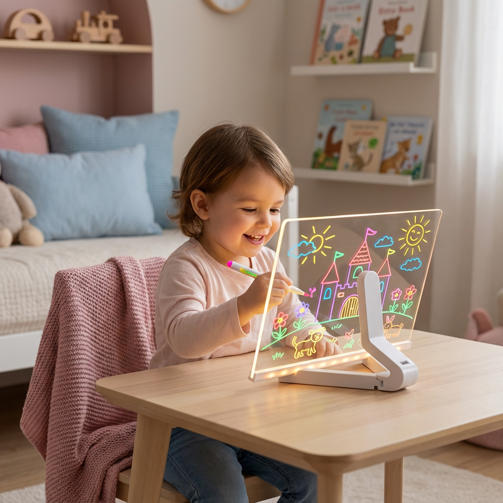 Leuchtendes LED Zeichenbrett für Kinder zum kreativen Malen mit Lichteffekten. Fördert Kreativität & Lernen.