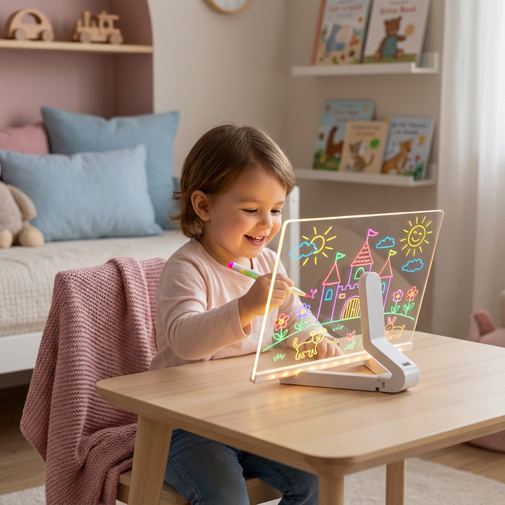 Leuchtendes LED Zeichenbrett für Kinder zum kreativen Malen mit Lichteffekten. Fördert Kreativität & Lernen.