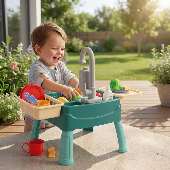 WasserWunder Kinder-Spielküche mit realistischer Wasserfunktion, ideal für fantasievolles Rollenspiel.