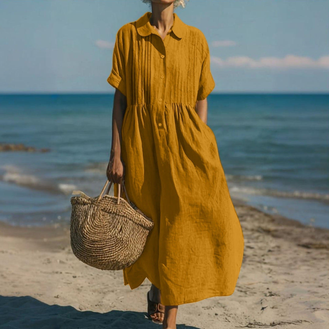 Sommerliches Damen Hemdblusenkleid Midi, elegant & bequem. Perfektes Urlaubskleid mit Knopfleiste.