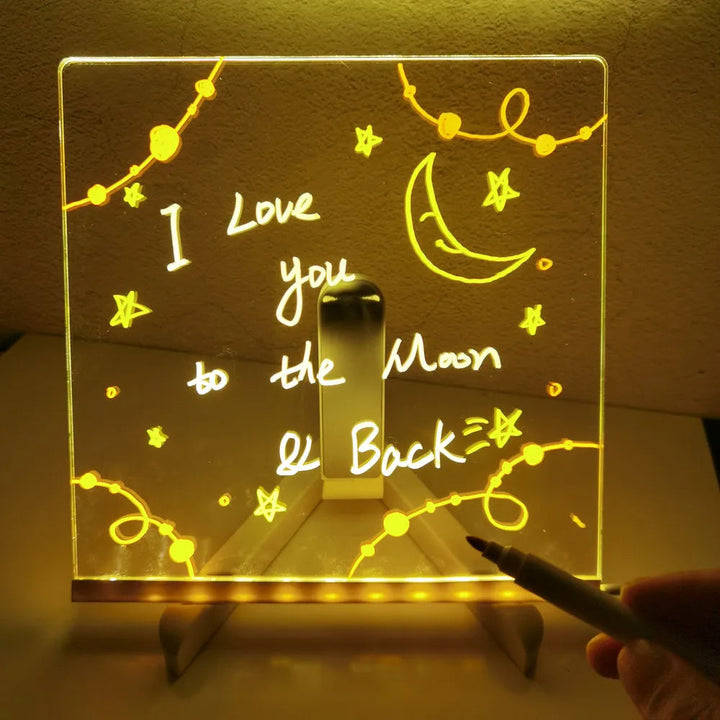 Kinder malen leuchtende Kunstwerke auf der LED-Zeichenplatte. Kreatives Lernspielzeug und tolle Geschenkidee.