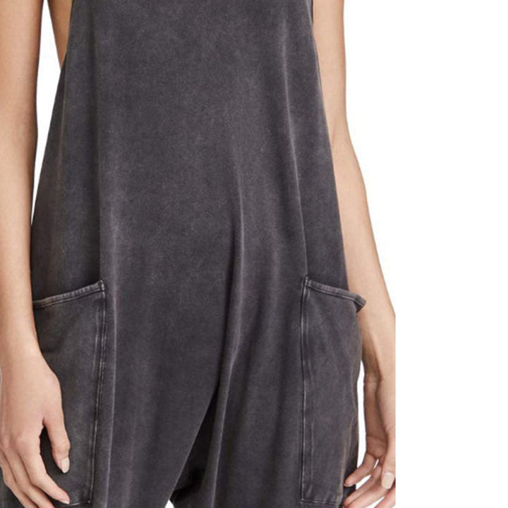 Bequemer Damen Overall mit V-Ausschnitt, lockere Passform, einfarbig, mit Taschen für den Alltag.