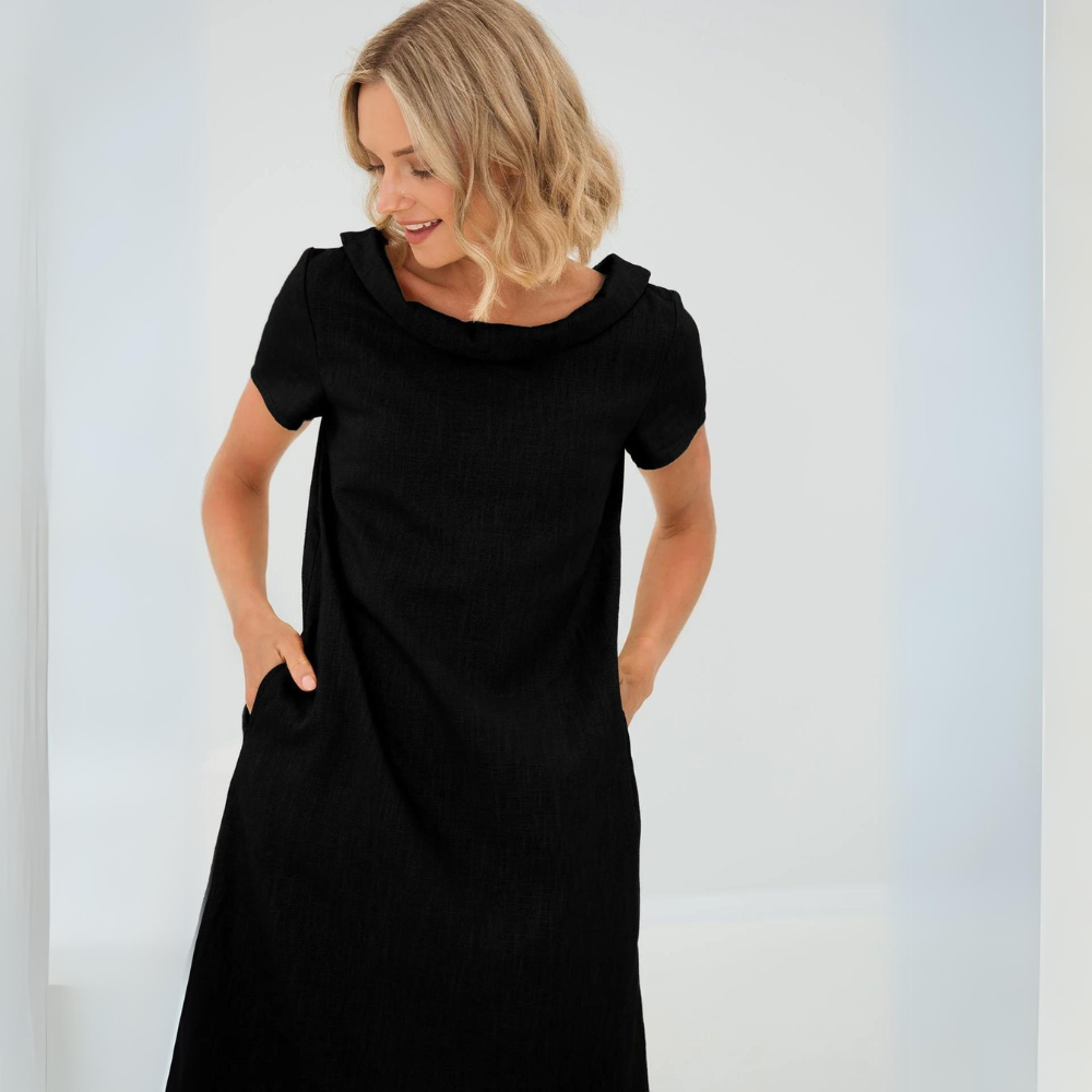 Vielseitiges Damen Midikleid als elegantes Sommerkleid oder bequemes Freizeitkleid, mit praktischen Taschen.