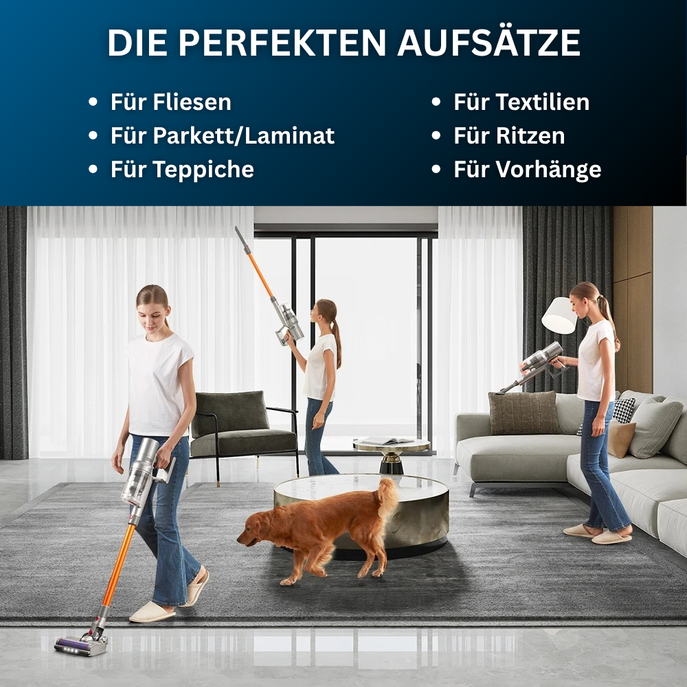 Vielfältiges Zubehör für den Akku Staubsauger. Spezialdüsen für alle Reinigungsanforderungen.
