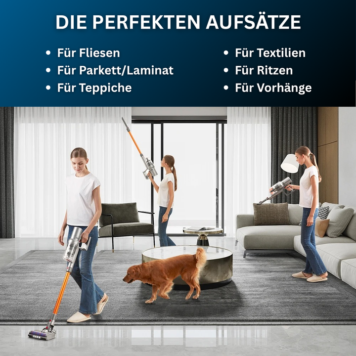 Vielfältiges Zubehör für den Akku Staubsauger. Spezialdüsen für alle Reinigungsanforderungen.