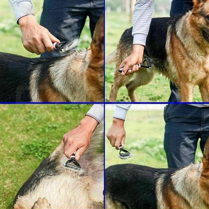 Zweiseitiger Entwirrkamm im Einsatz, macht Fellpflege bei Hunden und Katzen einfach und stressfrei.