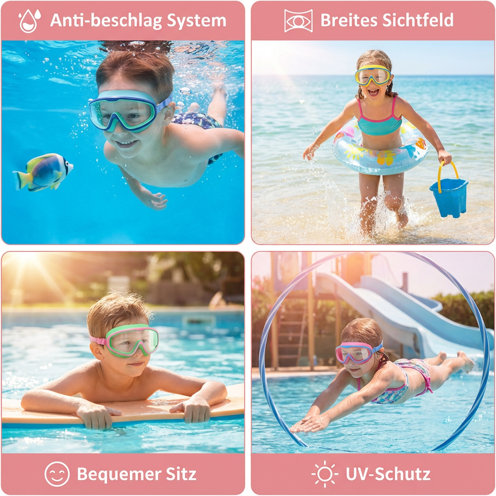 Ergonomische Taucherbrille für Kinder, kein Beschlagen, optimaler Tragekomfort für Schwimmanfänger und Profis.