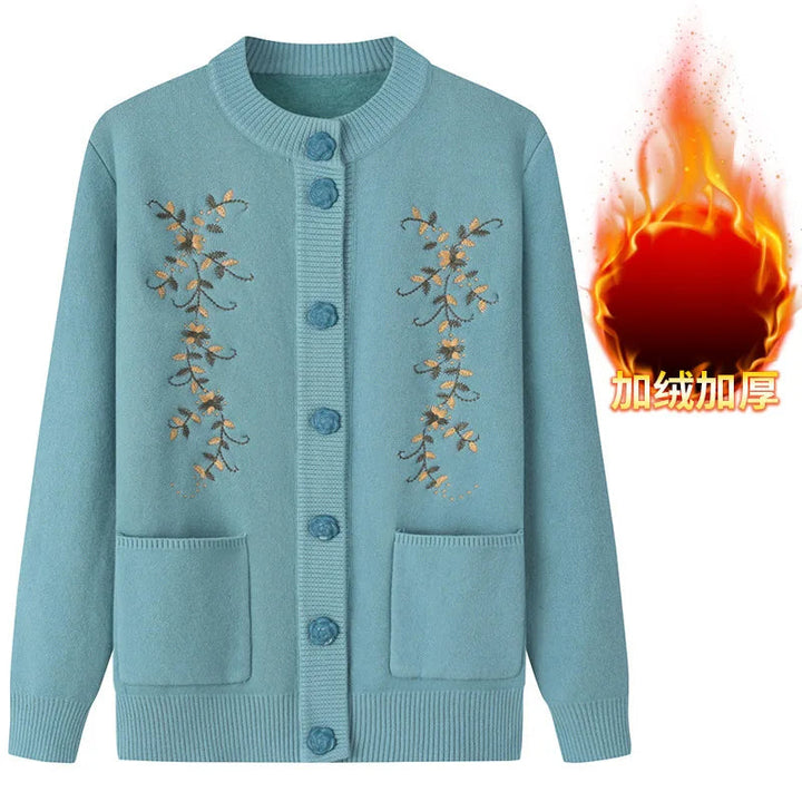 Herbstlicher Damen Cardigan Übergröße mit einzigartigem Vintage-Print, Langarm.