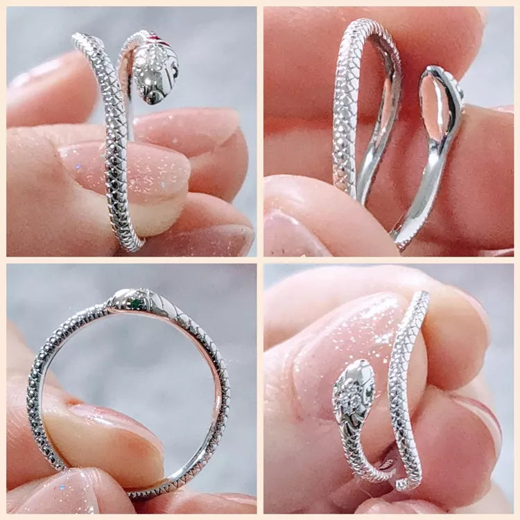 Femininer Schlangenring für Damen, Sterlingsilber & Zirkon, detailreich und sehr elegant.