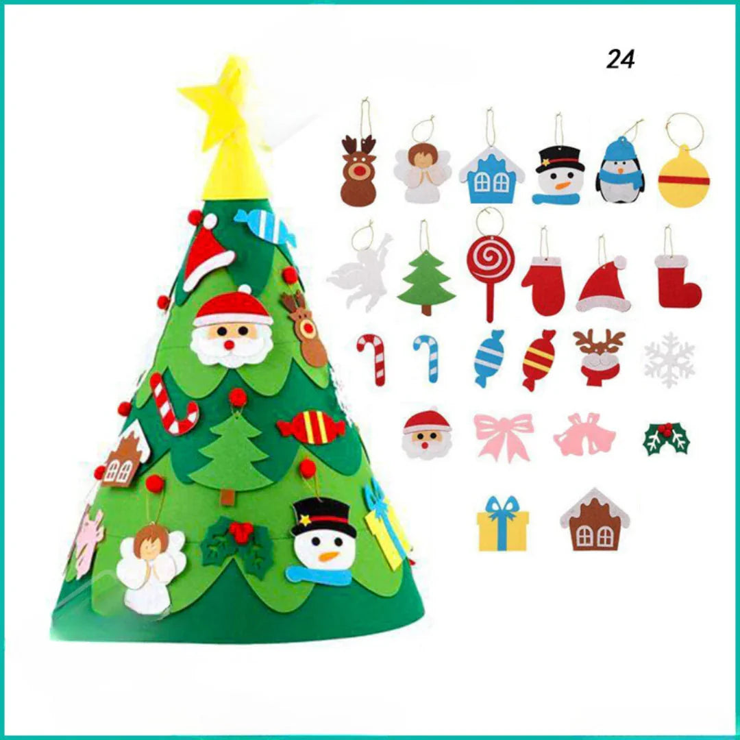 Pädagogischer Filzbaum für Kinder: DIY Weihnachtsdeko mit Klett-Anhängern, ideal zur spielerischen Entwicklung.