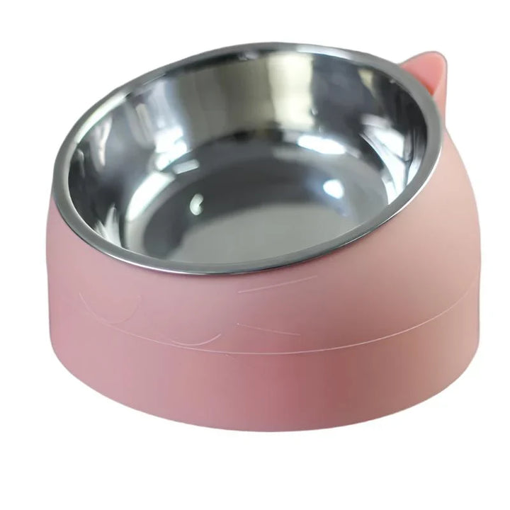 Ergonomische Edelstahlschale für Katzen, erhöht zur Schonung von Nacken & Gelenken, stabiler Stand für Haustiere.
