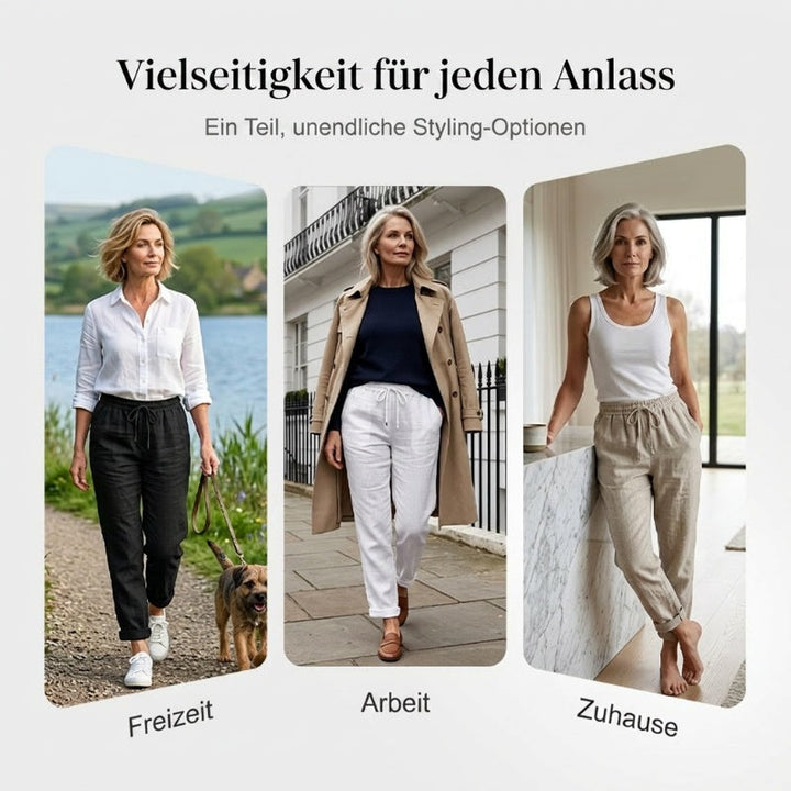 Leichte Sommerhose für Damen in Rosa, mit weitem Bein & Stretchbund, bietet Komfort für Alltag & Urlaub.