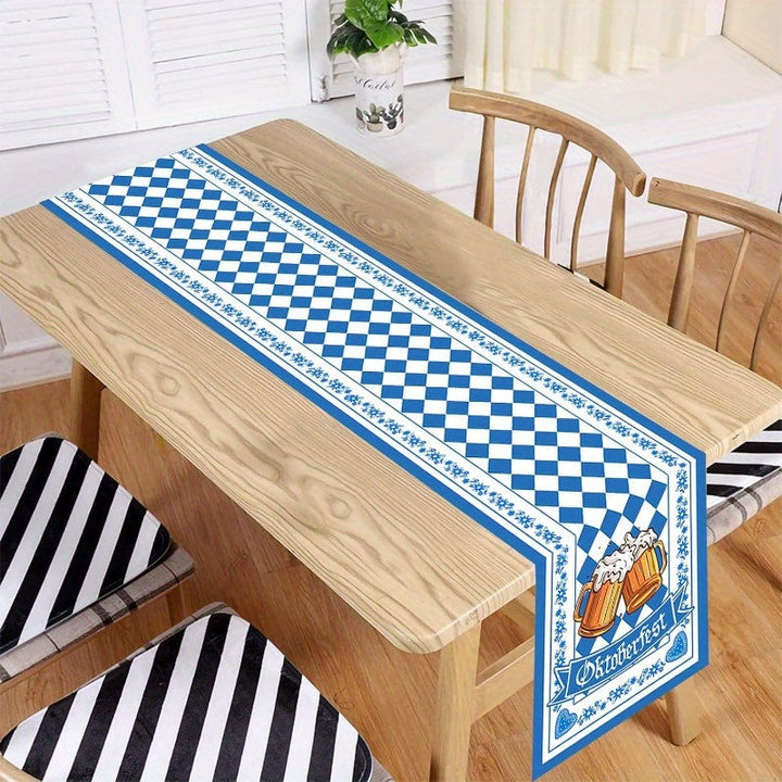Bayerischer Tafelläufer mit klassischem blau-weißem Rautenmuster. Ideal für Oktoberfest und Festdekoration.