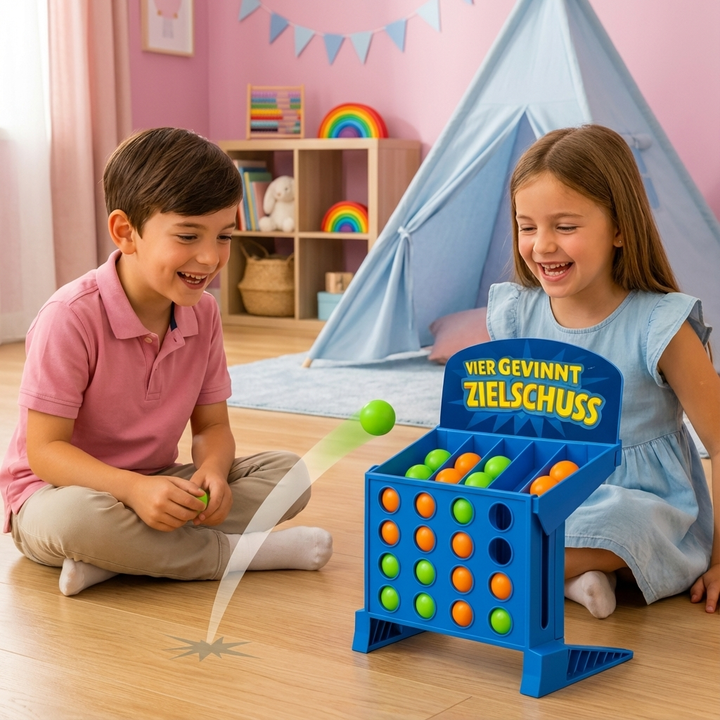 Vier Gewinnt Zielschuss Spiel: Buntes Familienspiel für Kinder & Erwachsene, fördert Reaktion & Geschicklichkeit.