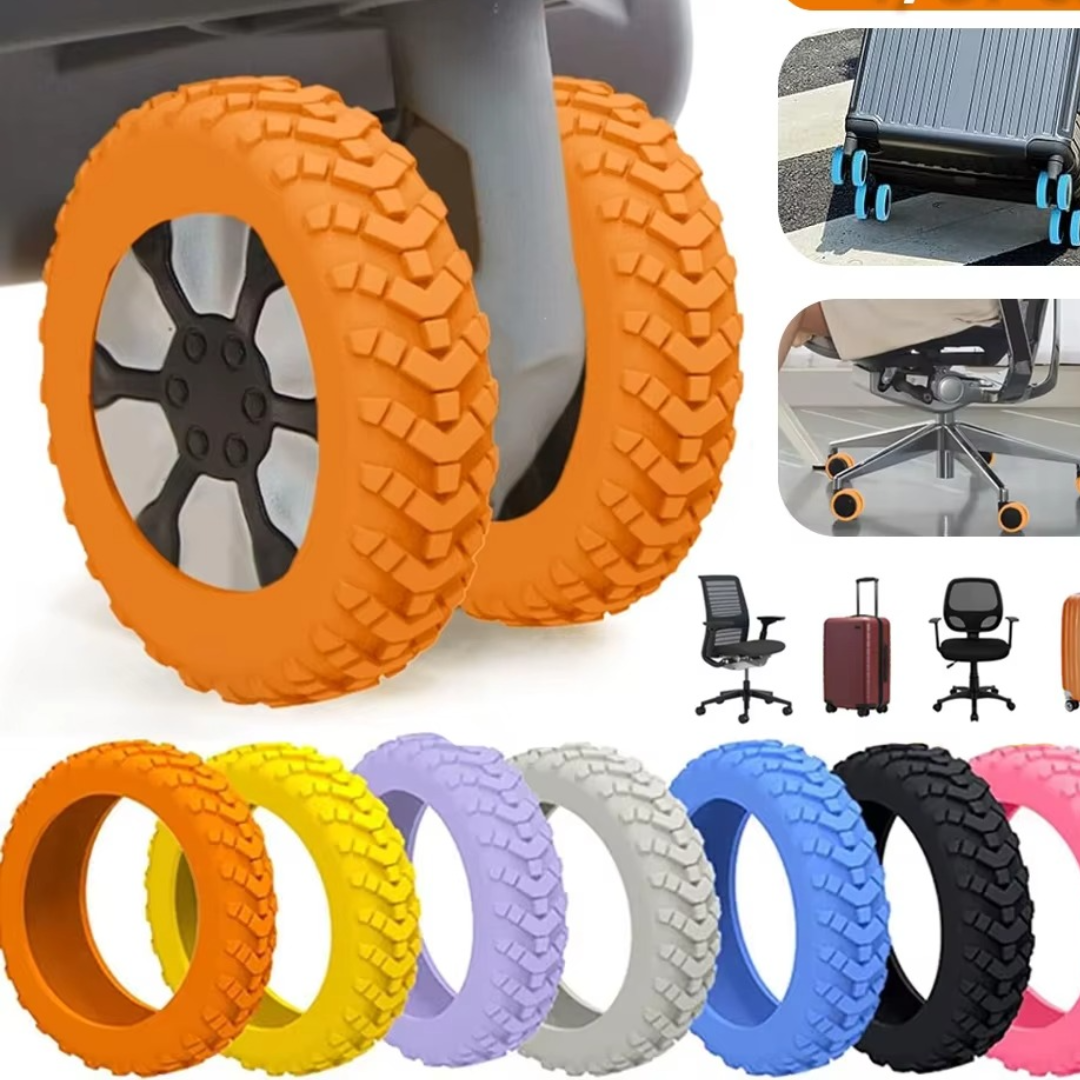 8er Set bunter Rollenschützer für Koffer, individuelle Koffererkennung und leiserer Gepäcktransport.