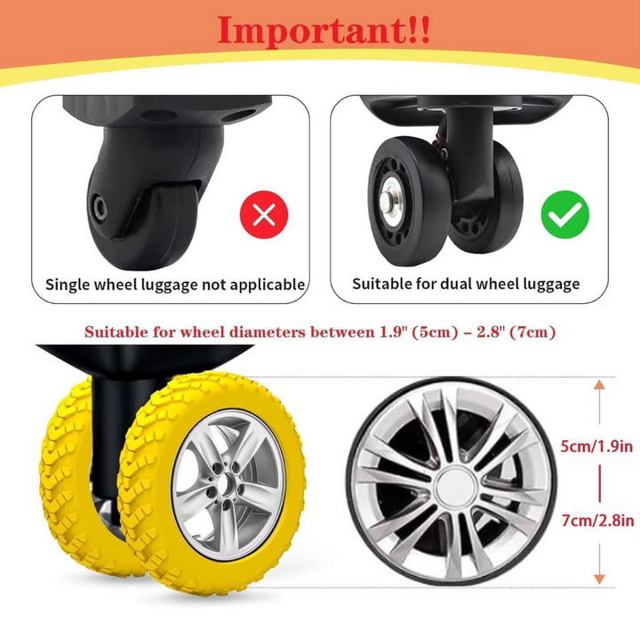 Unverzichtbares Reiseaccessoire: 8er Set leise Rollenschützer für Koffer, schützt Rollen und reduziert Lärm.