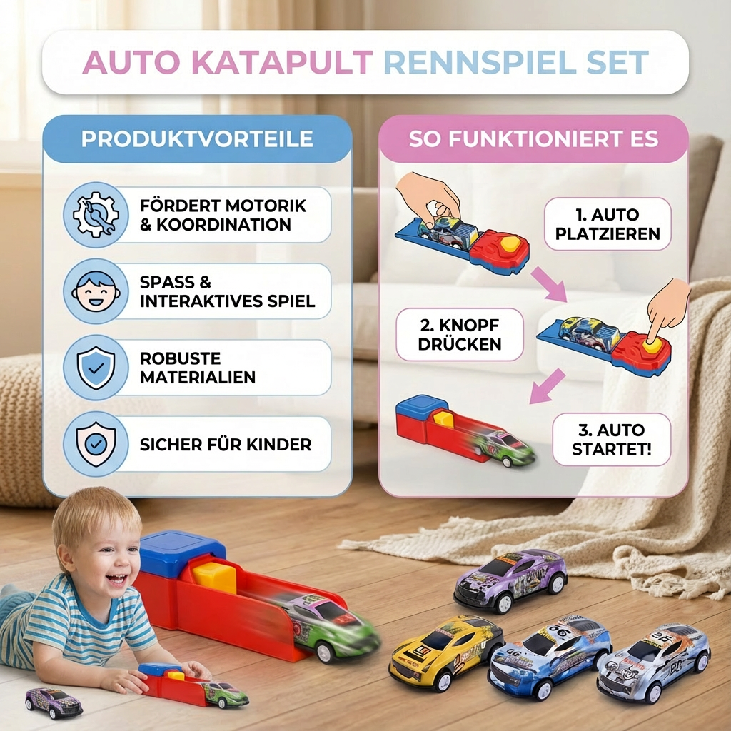 Spannendes Auto Katapult Spiel als Geschenk für Kinder. Die-cast Rennautos für rasante Action und endlosen Spielspaß.