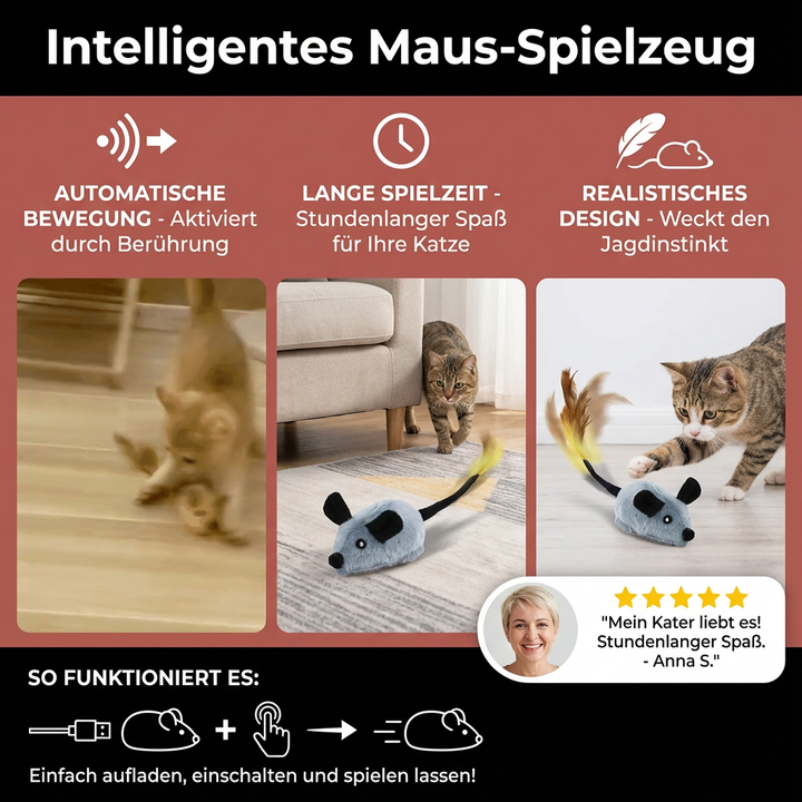 Katzenspielzeug interaktiv: Maus für langanhaltenden Spielspaß und zur Stimulation des natürlichen Jagdtriebs.