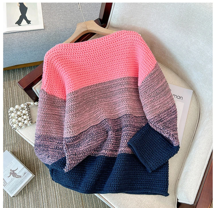 Stylischer Winterpullover Damen Übergröße. Patchwork-Optik, weicher Stoff, ideal für Alltag.