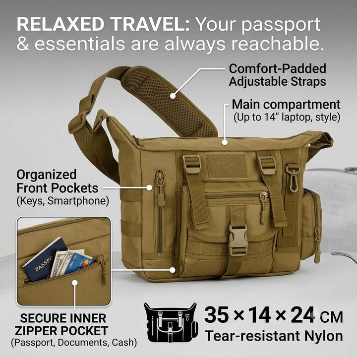 Elegante Umhängetasche Herren, Schwarz, mit Platz für Laptop & wichtige Utensilien.