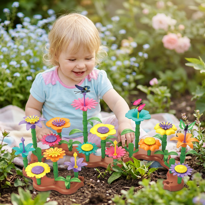 Pädagogisches Steckspiel "Blumengarten" für Kinder, verbessert Feinmotorik & Farbverständnis.