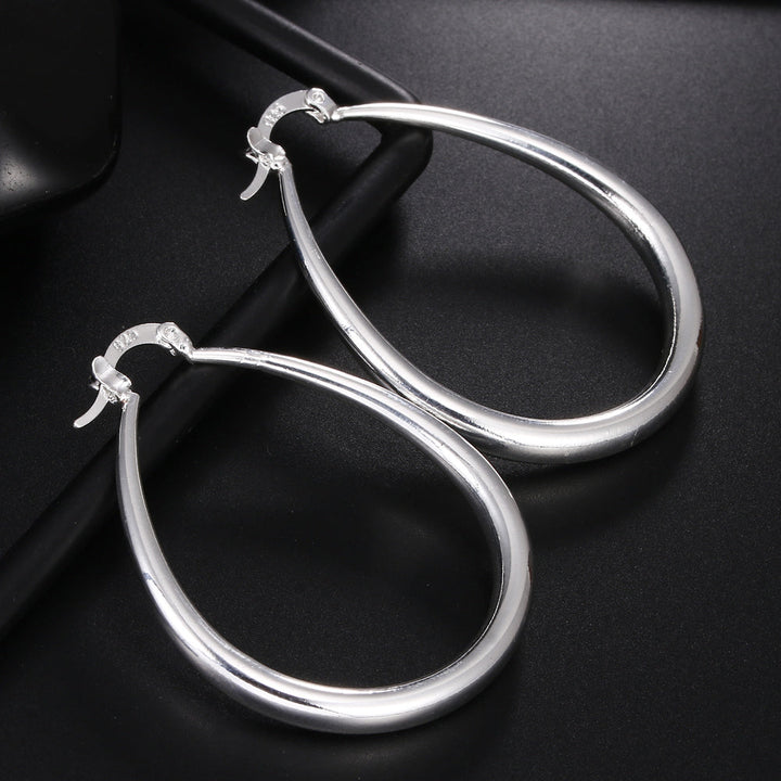 Hochwertige Damen 925er Silber Ohrringe, glänzende glatte Kreis Creolen, sehr elegant.
