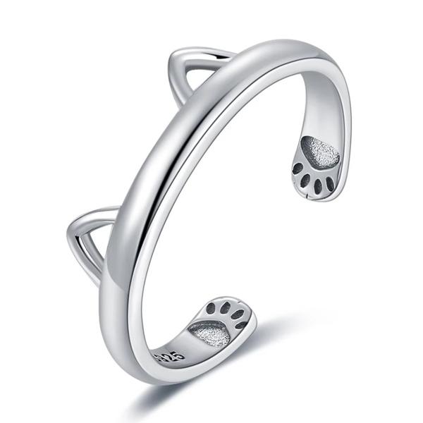 925 Silberring mit Katzenpfoten-Design, verstellbar, ideal für Katzenliebhaber und als stilvolles Geschenk.
