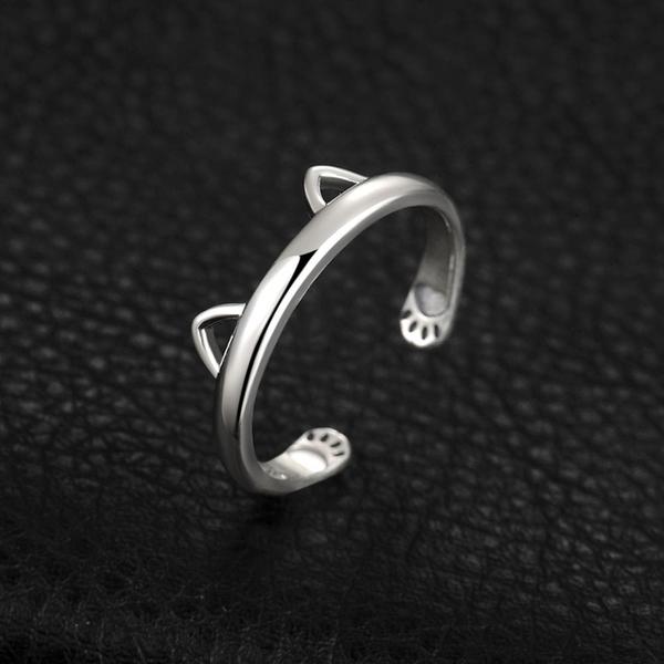Eleganter verstellbarer 925 Silber Katzenpfoten-Ring, charmantes Accessoire für Damen und Herren.