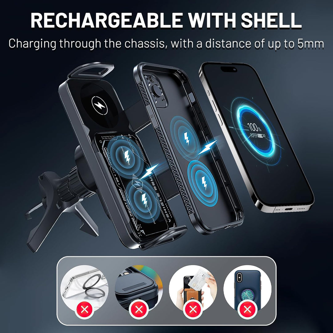 Universal Smartphone Autohalterung mit 15W Wireless Charging, ideal für sichere & geladene Fahrten.