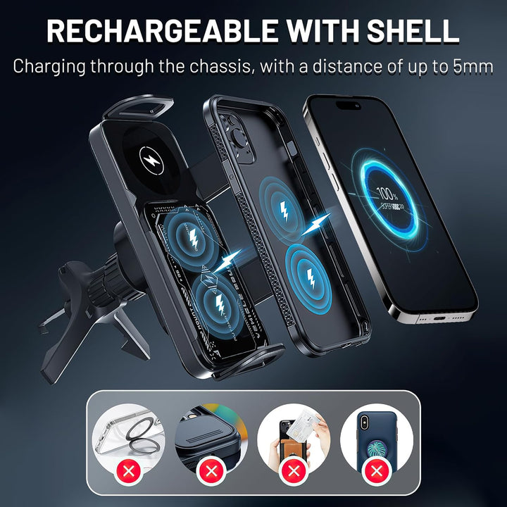 Universal Smartphone Autohalterung mit 15W Wireless Charging, ideal für sichere & geladene Fahrten.