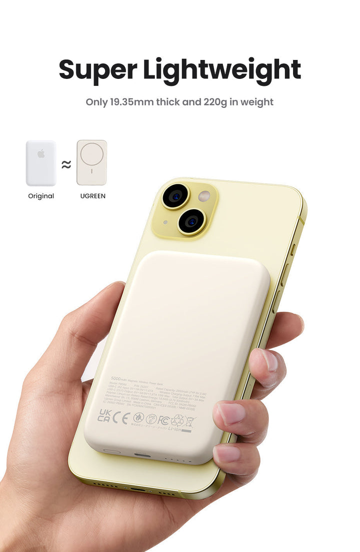 Magnetische Magsafe Powerbank 10.000 mAh, kabellos am Smartphone haftend. Schnelles mobiles Laden.