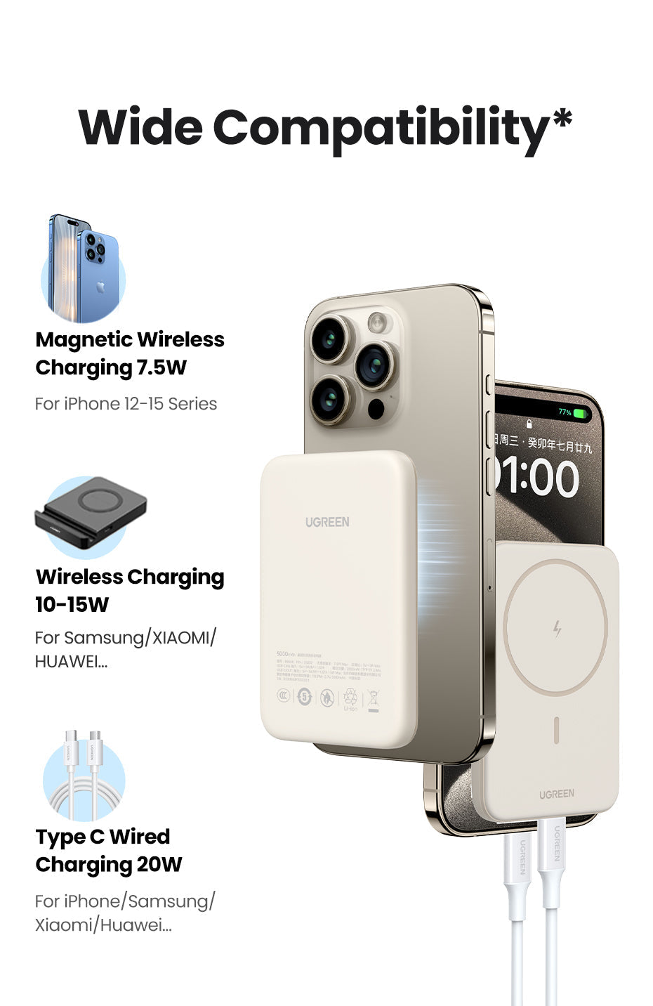 Tragbare Powerbank mit USB-C Port für 20W Schnellladung. 10.000 mAh Kapazität für mobile Geräte.