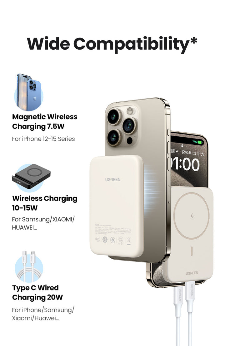 Tragbare Powerbank mit USB-C Port für 20W Schnellladung. 10.000 mAh Kapazität für mobile Geräte.