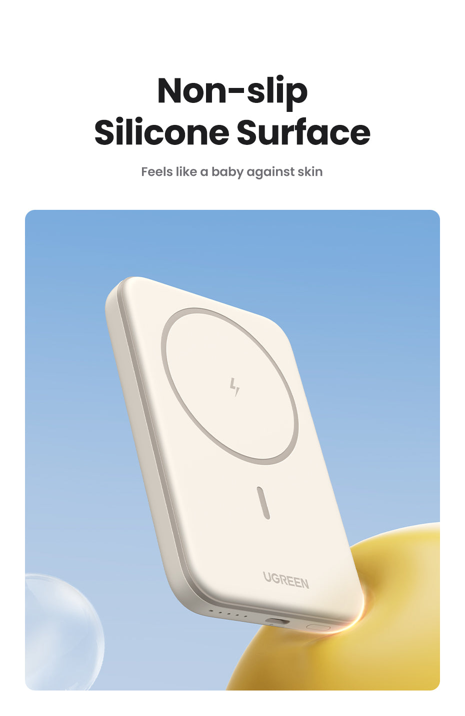 Schlanke, mobile Powerbank 10.000 mAh. Magnetisches Akkupack für kabelloses und USB-C Laden.