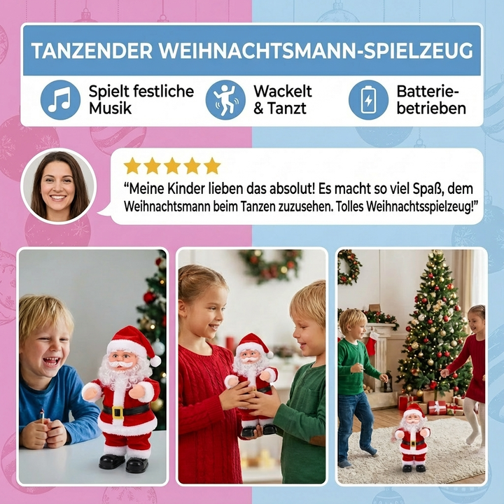 Festliche Weihnachtsdeko: Twerkender Weihnachtsmann mit Musik, eine lustige Figur für fröhliche Weihnachten.