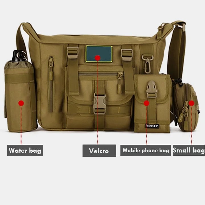 Reisetaugliche Herren Laptoptasche, Crossbody Bag in Khaki, robust & wetterbeständig.