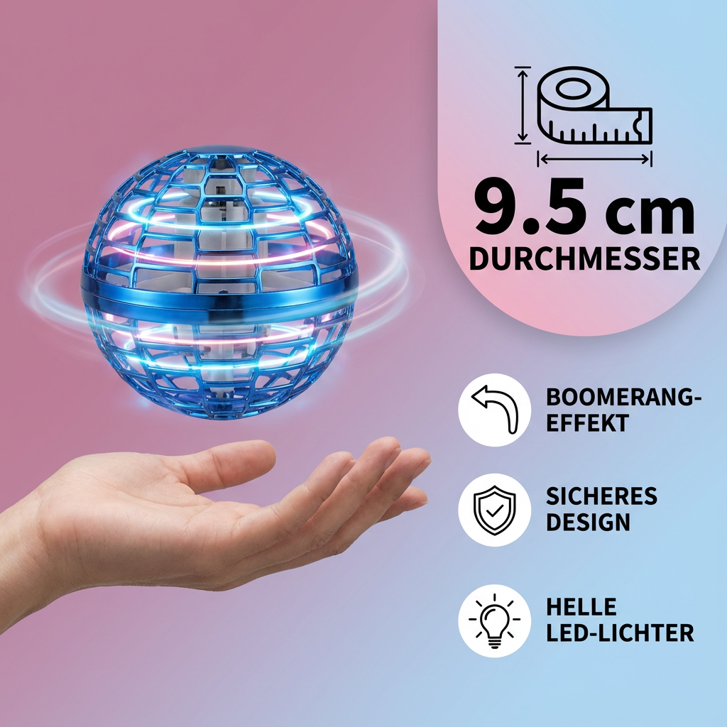 Faszinierendes Flugspielzeug: leuchtender Schwebeball für interaktives Spielen drinnen & draussen.