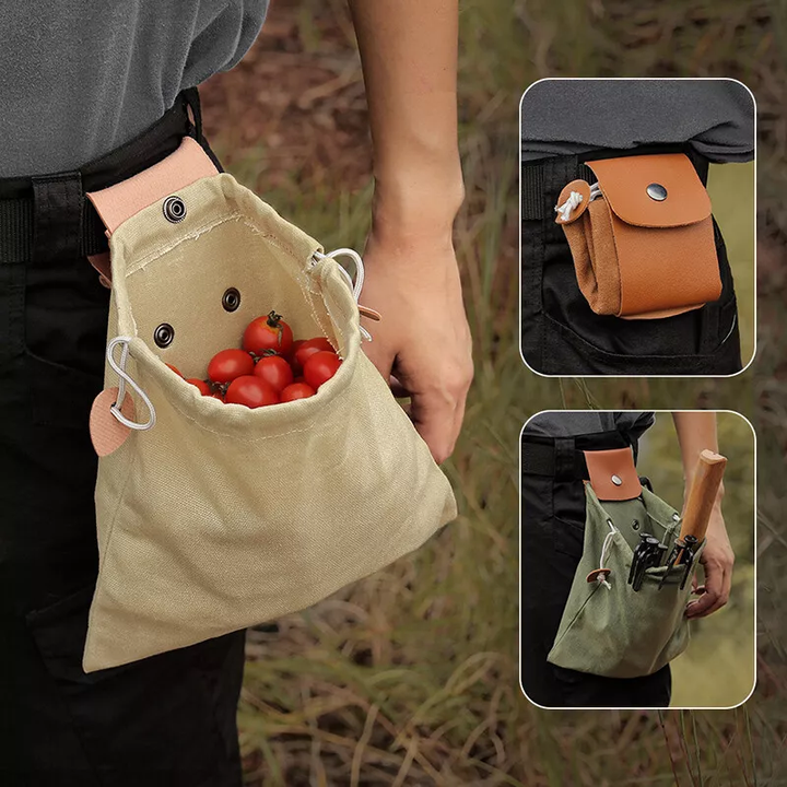 Detailaufnahme: Faltbare Outdoor-Gürteltasche aus Canvas mit praktischen Fächern, robust & wasserdicht.