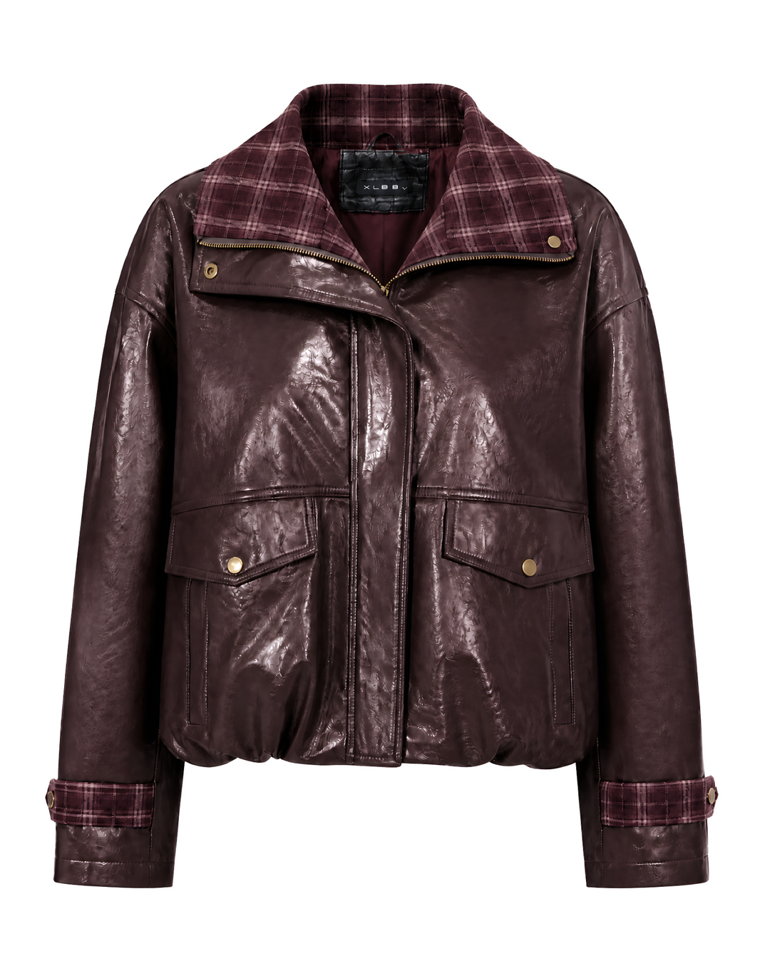 Modische Damen Übergangsjacke mit Karokragen und praktischen Pattentaschen. Ideal für Frühling & Herbst.