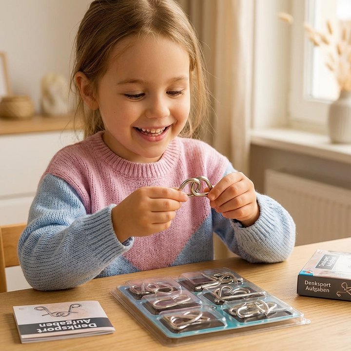 Glänzendes Metallpuzzle Set für Kinder, trainiert Konzentration & Geduld; spannendes Denksport Rätsel Spielzeug.