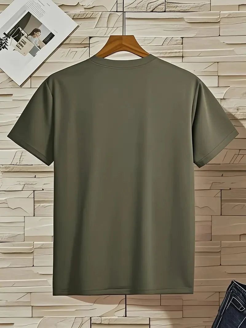 Moderner Mann im V-Ausschnitt T-Shirt, Slim Fit Kurzarm, bequem & stylisch.