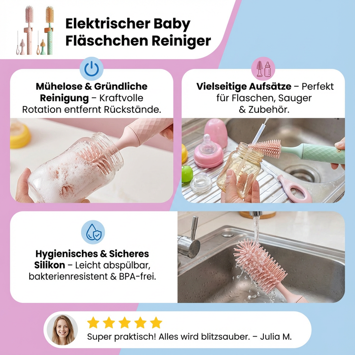 Schneller, elektrischer Babyflaschenreiniger für hygienische Sauberkeit – unverzichtbares Babyzubehör für Eltern.