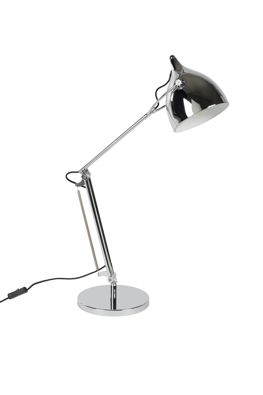 Moderne Schreibtischlampe in Chrom, verstellbar, ideal für den Arbeitsplatz und Fokusarbeit.