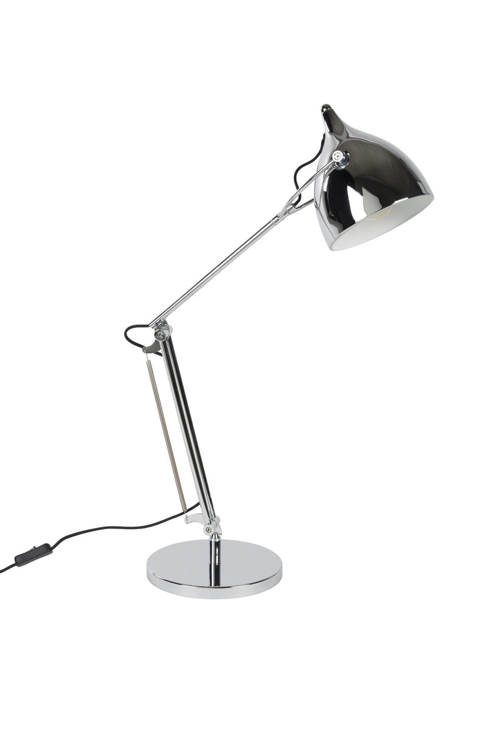 Moderne Schreibtischlampe in Chrom, verstellbar, ideal für den Arbeitsplatz und Fokusarbeit.