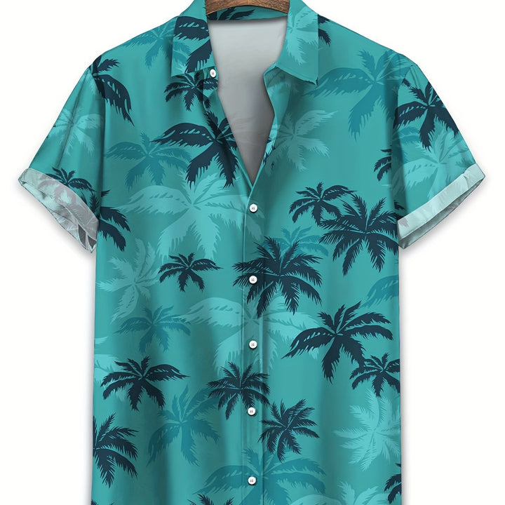 Lässiges Herren Palmenprint Hemd. Kurzarm, atmungsaktiv, ideal für Sommer, Strand und Freizeit.