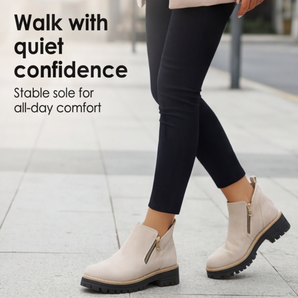 Hochwertige Damen Chelsea-Stiefeletten. Bequeme Boots mit breiter Zehenbox, seitlichem Reißverschluss & stabilem Blockabsatz.
