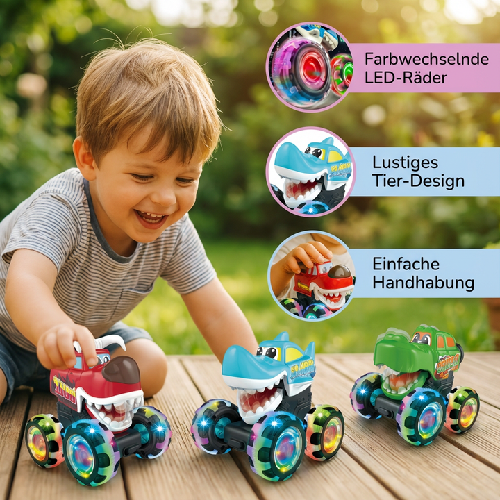 Detailreicher Monster Truck Spielauto mit großen Reifen, leuchtend und robust für fantasievolles Spiel.