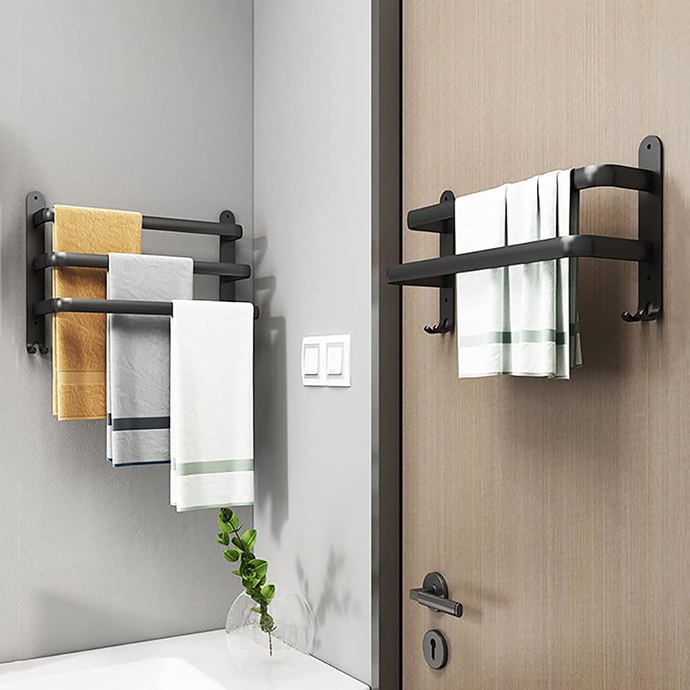 Badezimmer Handtuchhalter schwarz, selbstklebend, mit Haken zur platzsparenden Organisation.