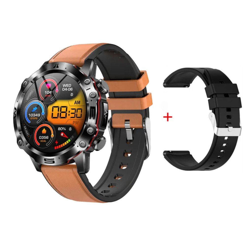Aktivitätstracker mit elegantem Stahlarmband, misst Herzfrequenz, Schlaf und Glukose für umfassende Daten.