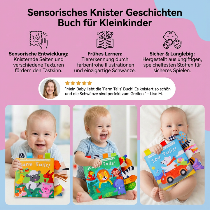 Sensorisches Dschungel Knisterbuch für Kleinkinder, fördert Sinne & Kreativität. Ideales Entwicklungsspielzeug.